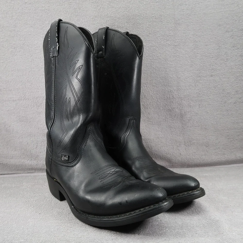 Justin Boots Mens 11.5 Black Leather Western Cowboy Pull On Round Toe JB1104